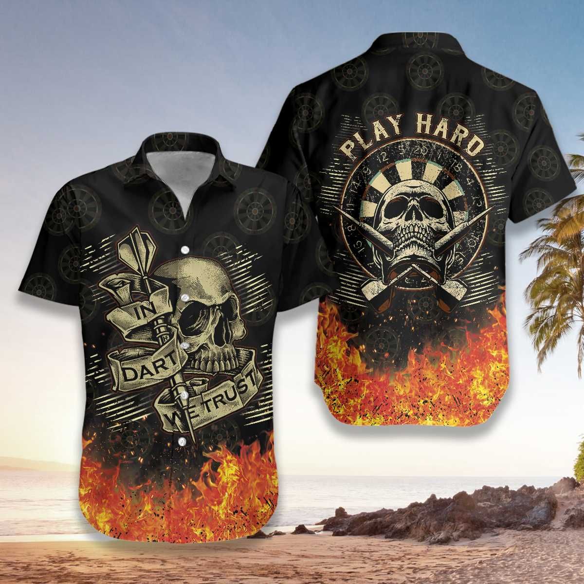 Felacia Hawaii Shirt In Dart We Trust Flame Skull Hawaiian Aloha Shirts