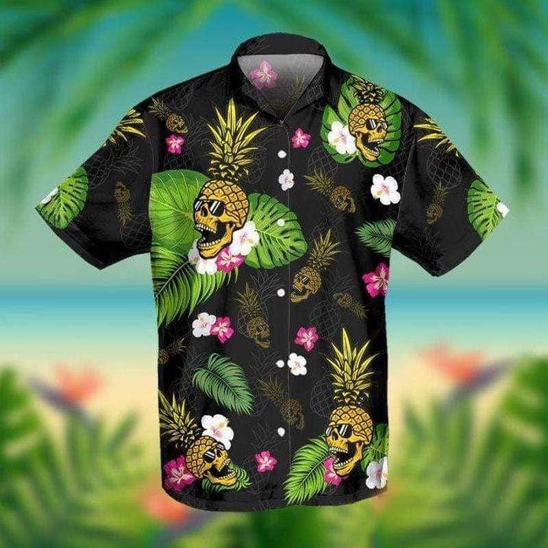 Felacia Hawaii Shirt Pineapple Skull Tropical Hawaiian Aloha Shirt