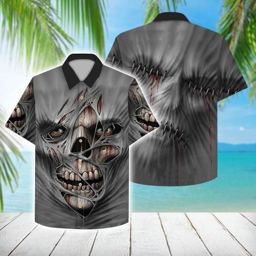 Felacia Hawaii Shirt Scary Skull Grey Hawaiian  Shirts-zx0571-1