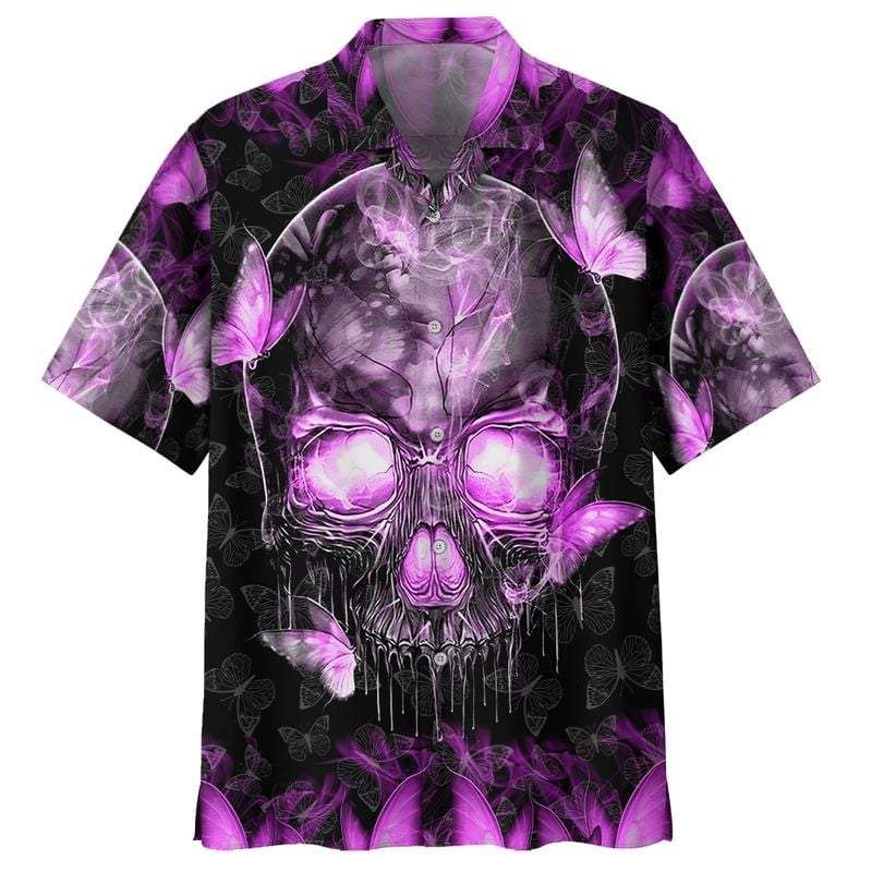 Felacia Hawaii Shirt Skull Magic Butterfly Purple Hawaiian Shirt Aloha Beach