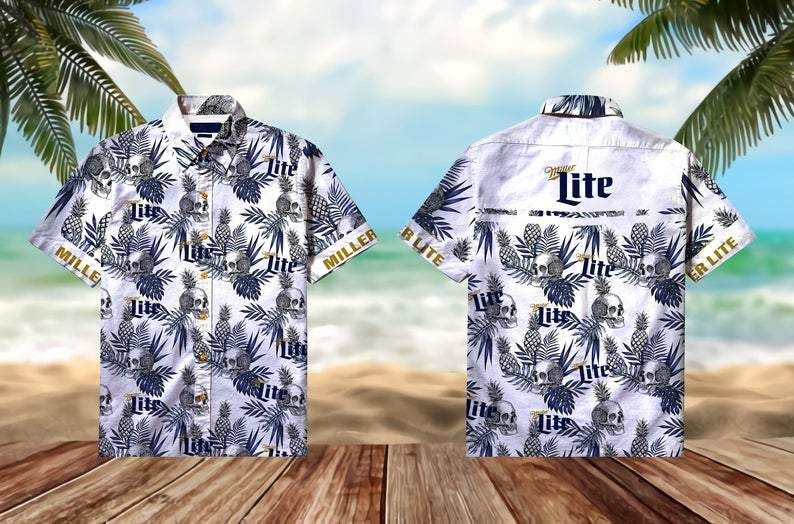 Felacia Hawaii Shirt Skull Miller Lite Pineapple Unisex Hawaiian Aloha Shir