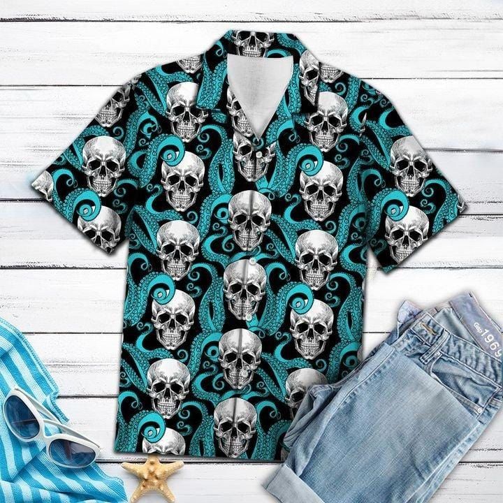 Felacia Hawaii Shirt Skull Octopus Cool Hawaiian Aloha Shirt