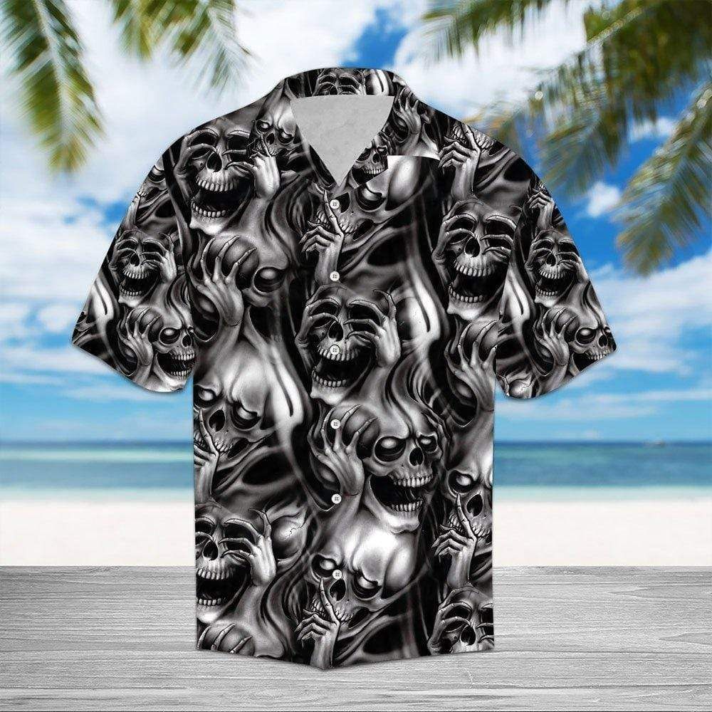 Felacia Hawaii Shirt Smoking Skull Black White Hawaiian Aloha Shirt