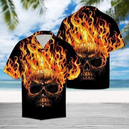 Felacia Hawaii Shirt Strong Burning Skull Hawaiian Aloha Shirts