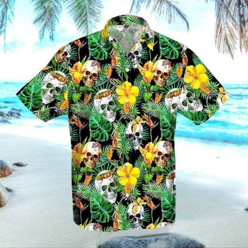 Felacia Hawaii Shirt Summer Vibe Skull Bali Tropical Hawaiian Aloha Shirt