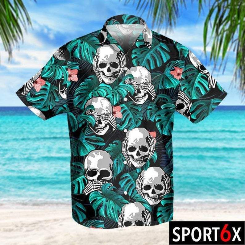 Felacia Hawaii Shirt Tropical Skull Funny Unisex Hawaiian Shirt