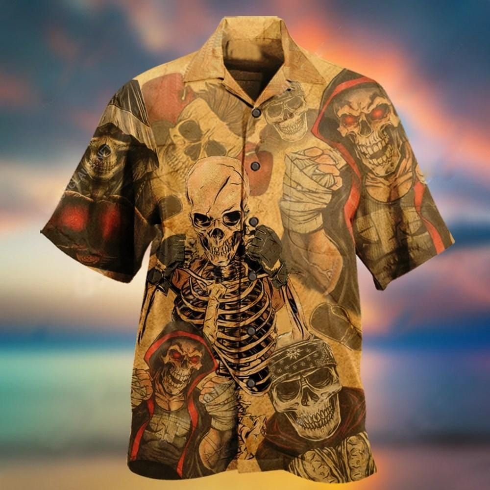 Felacia Hawaii Shirt Vintage Skull Boxing King Hawaiian Aloha Shirt