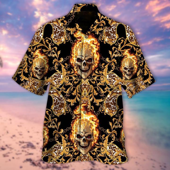 Fiery Skulls Hawaiian Shirt Unisex Adult