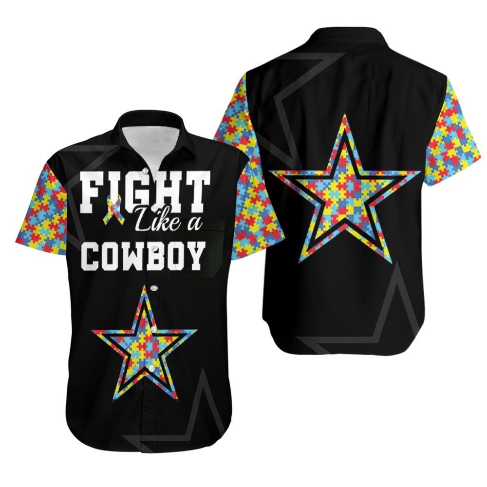 Fight Like A Dallas Cowboys Autism Support Hawaiian Shirt For Fans-1