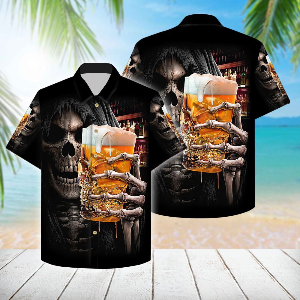 Find Skull Beer Skull 3d All Over Hawaiian Shirt