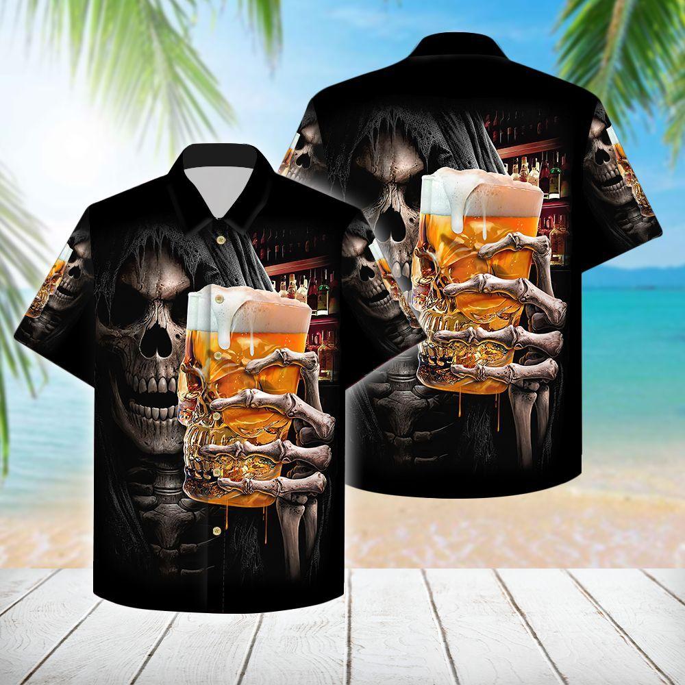 Find Skull Beer Skull 3d All Over Hawaiian Shirt-1