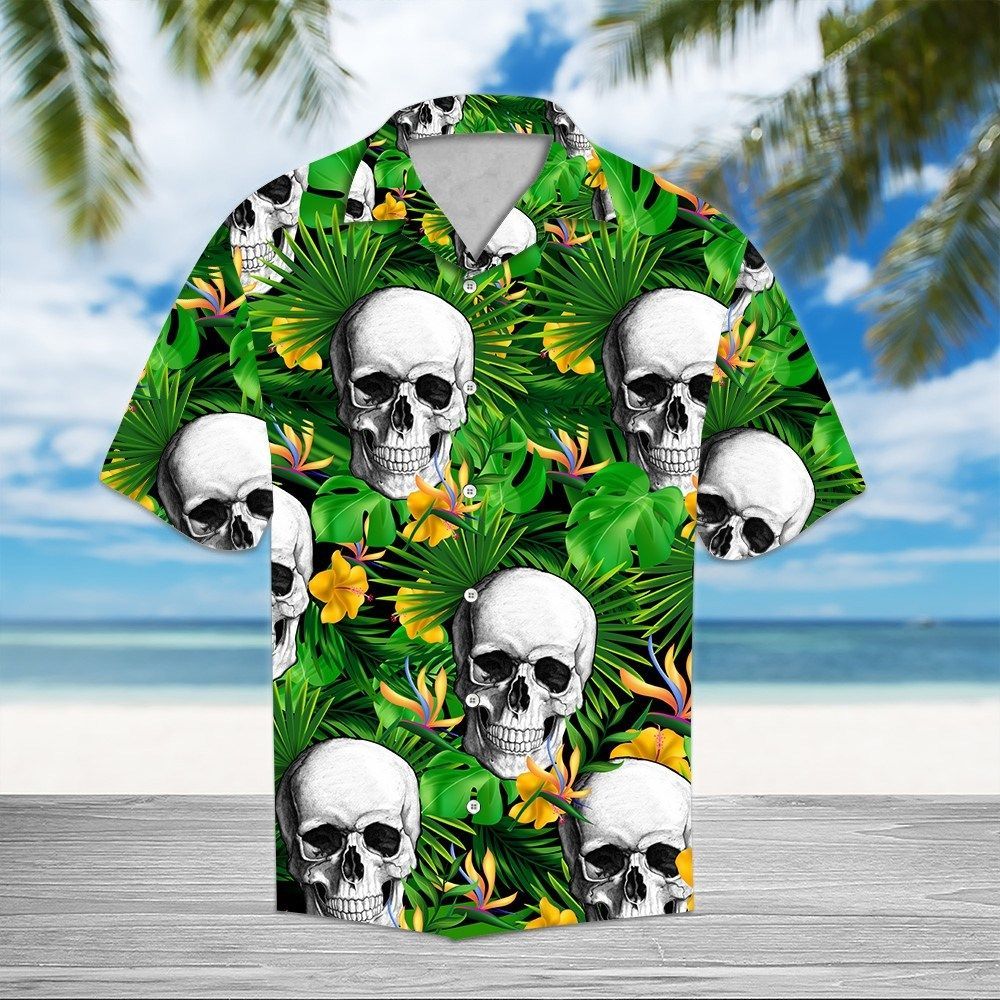 Find Skull Green 3d All Over Hawaiian Shirt-1