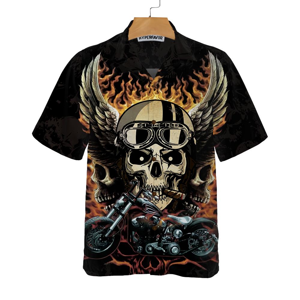 Fire Hell Rider Skull Biker Wings Motorcycle Hawaiian Shirt Best Gift For Bikers