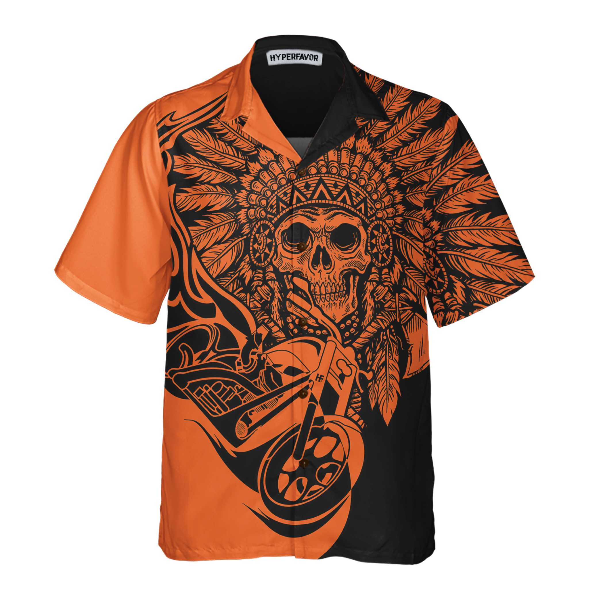 Fire Racing Skull Biker Native American Motorcycle Hawaiian Shirt