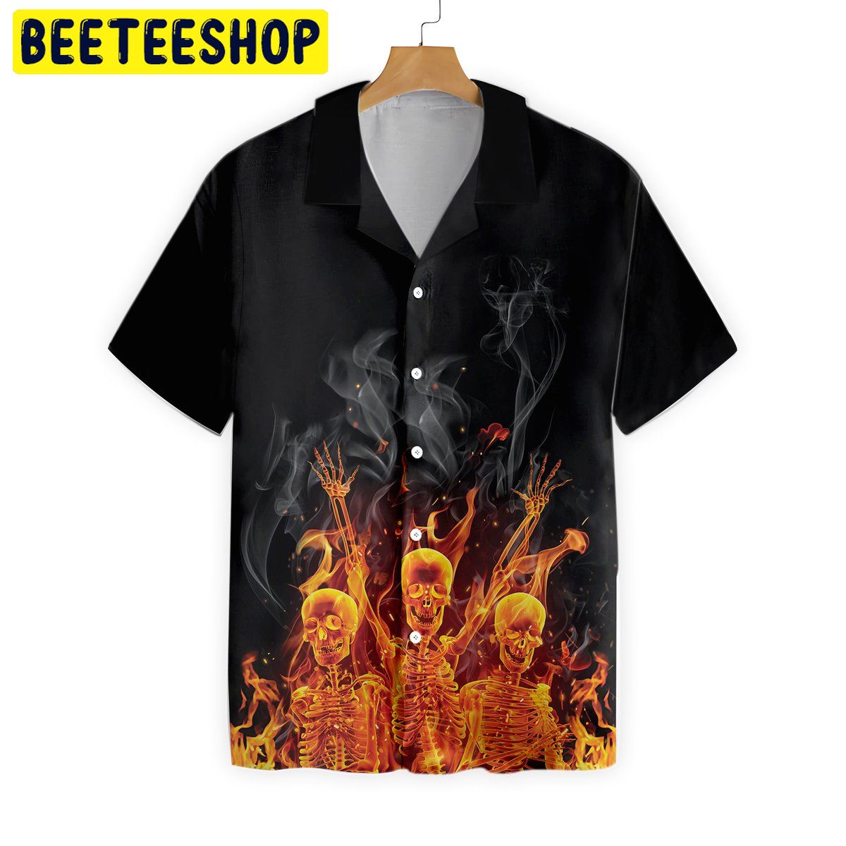 Fire Skeletons Night Party Trending Hawaiian Shirt-1