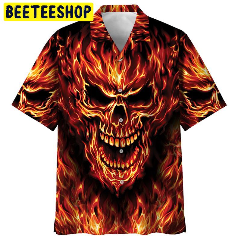 Fire Skull 3d All Over Printed Trending Hawaiian Shirt-1