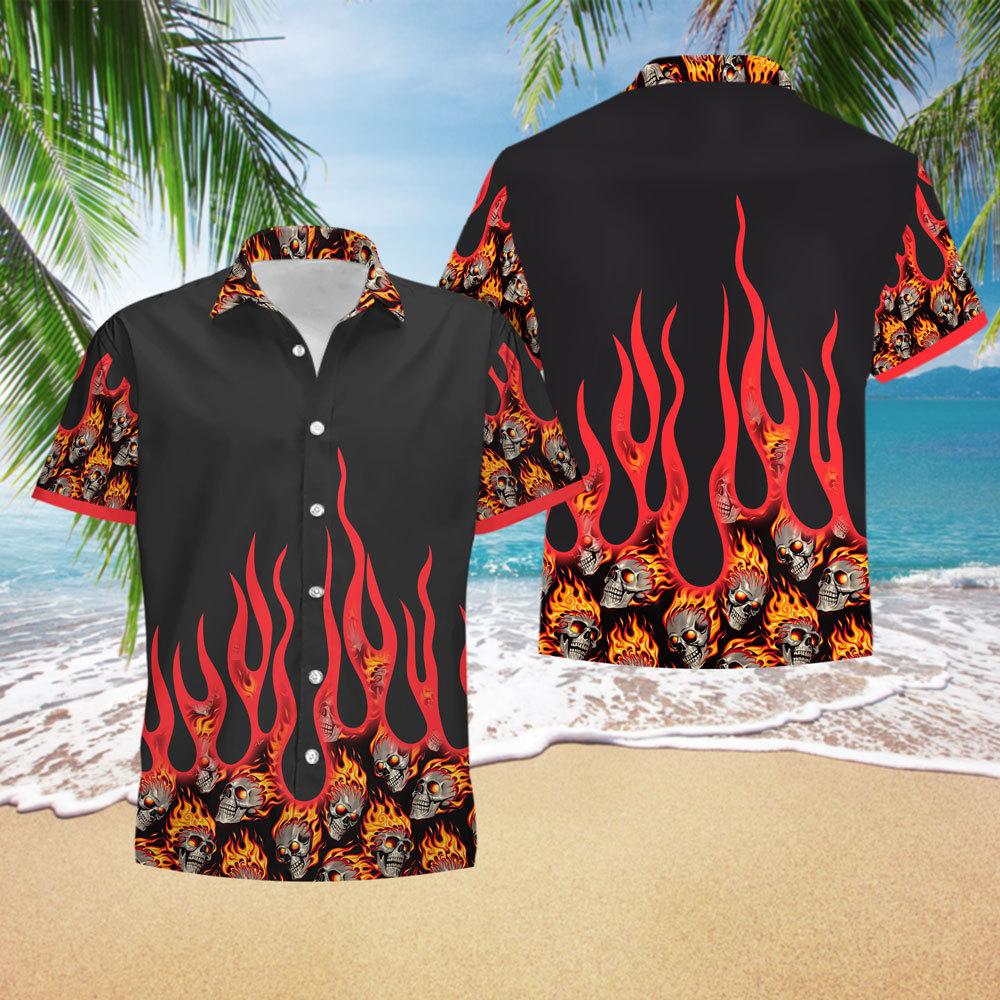 Fire Skull Hawaiian Shirt Unisex Full Size