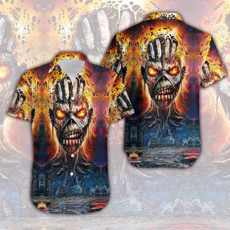 Fire Skull Rock Style Custom Name Hawaiian Shirt