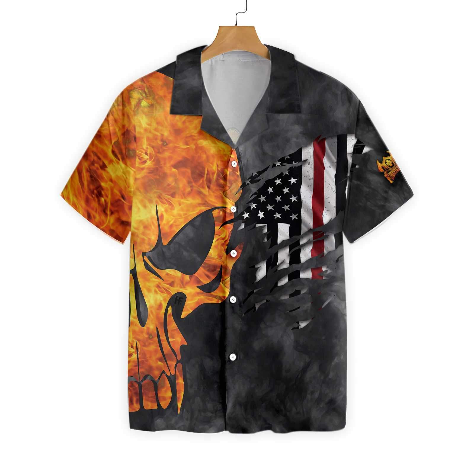 Firefighter And Flame Skull Firefighter Hawaiian Shirt