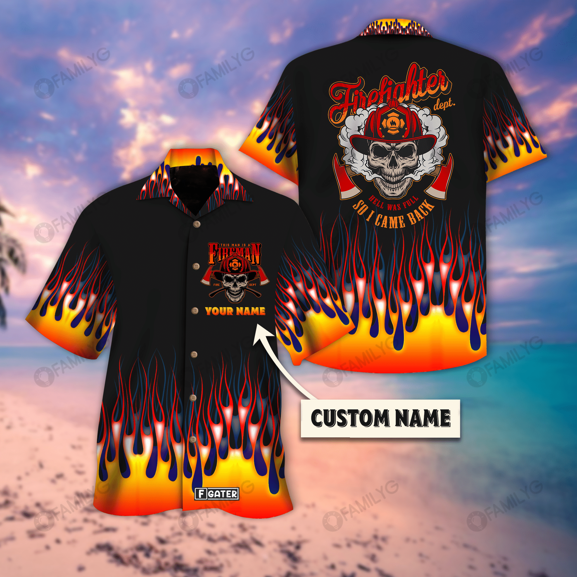 Firefighter Shirt – Skull Flame Firefighter Custom Hawaiian Shirt