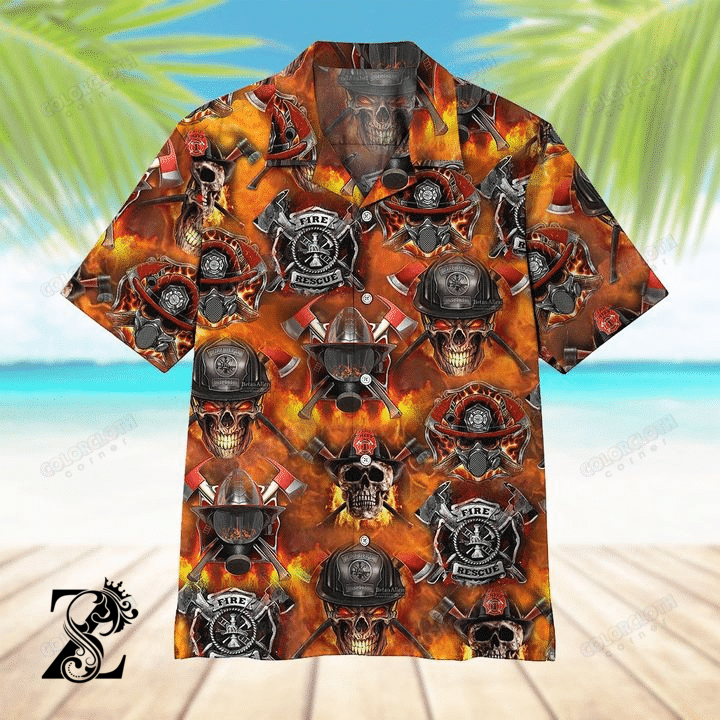 Firefighter Skull 3d Hawaiian Shirt