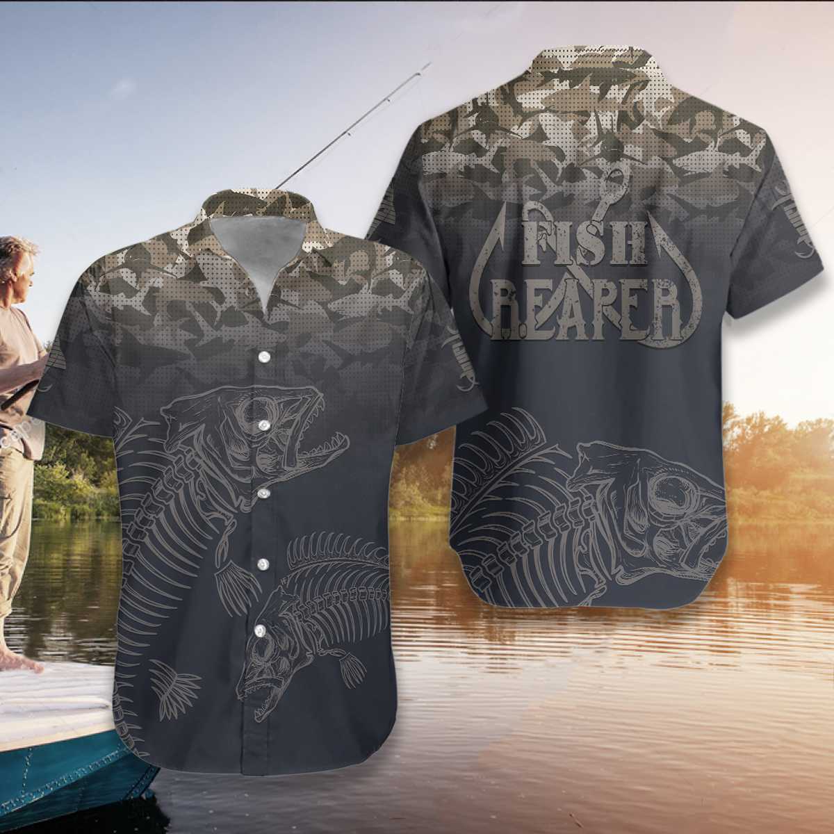 Fish Skull And Fish Reaper Hawaiian Shirts