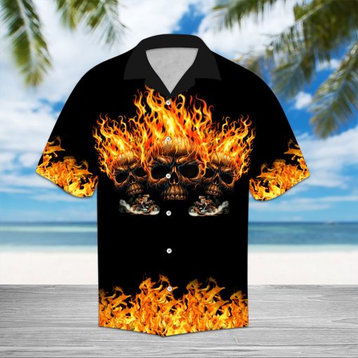 Flame Biker Hawaiian Shirt – Gift For Skull Lover