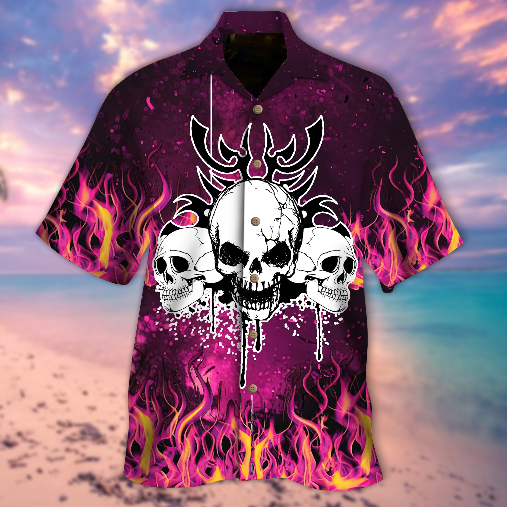 Flaming Skull Hawaiian Shirt