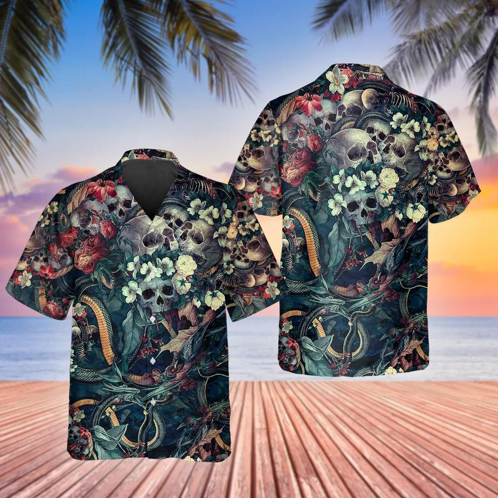 Floral Skull And Snakes Hawaiian Shirt