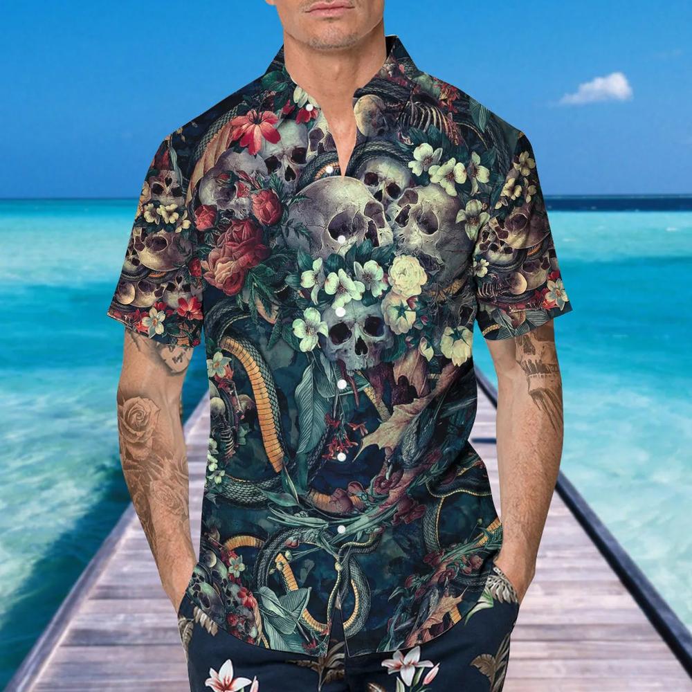 Floral Skull And Snakes Hawaiian Shirt