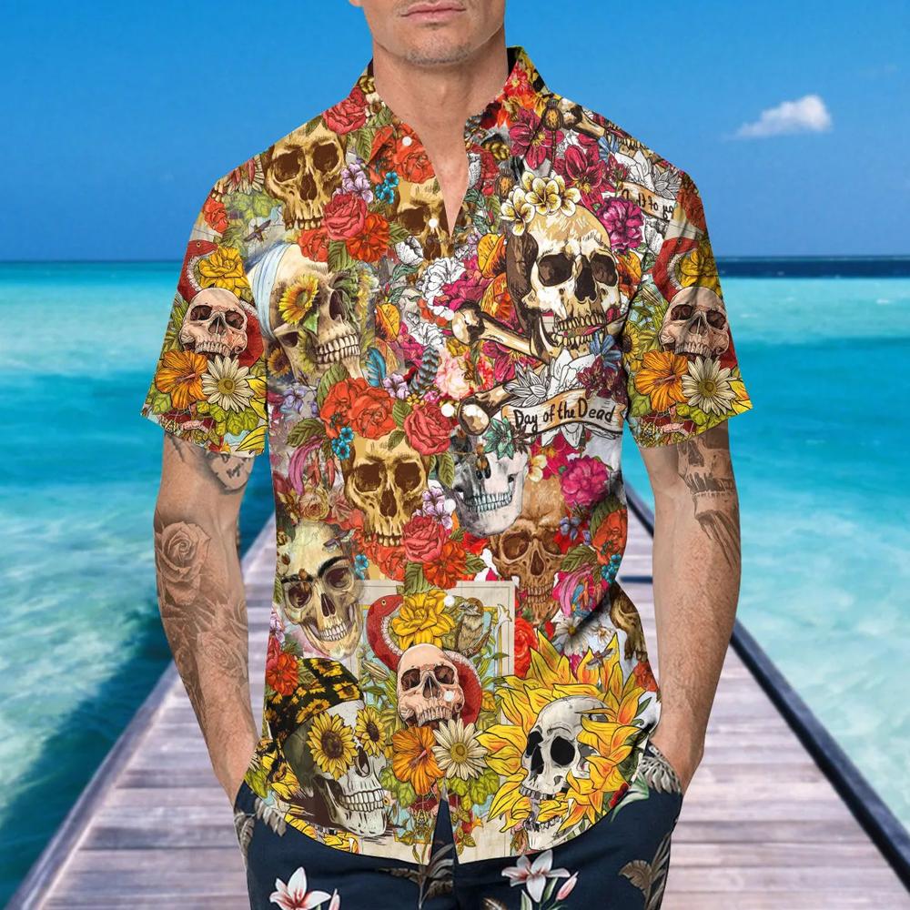 Floral Skull Day Of The Dead Hawaiian Shirt