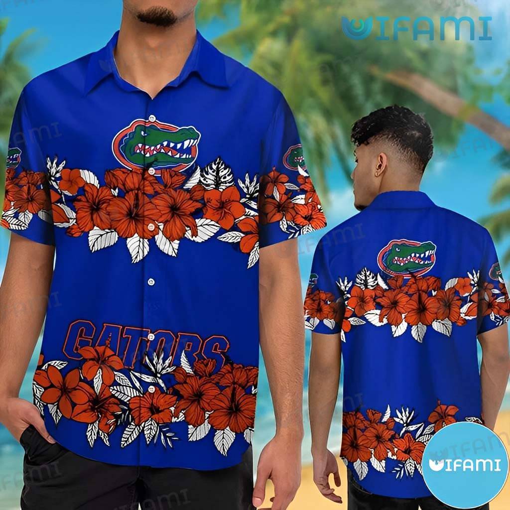 Florida Gators Hawaiian Shirt Orange Hibiscus Tropical Leaf Gators Gift