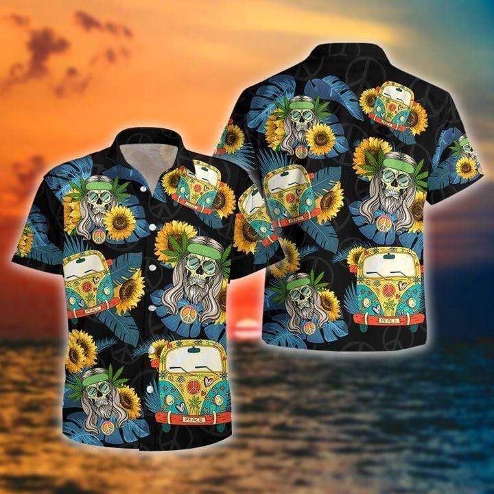 Flower Skull Hippie Car Hawaiian Shirt Unisex Adult