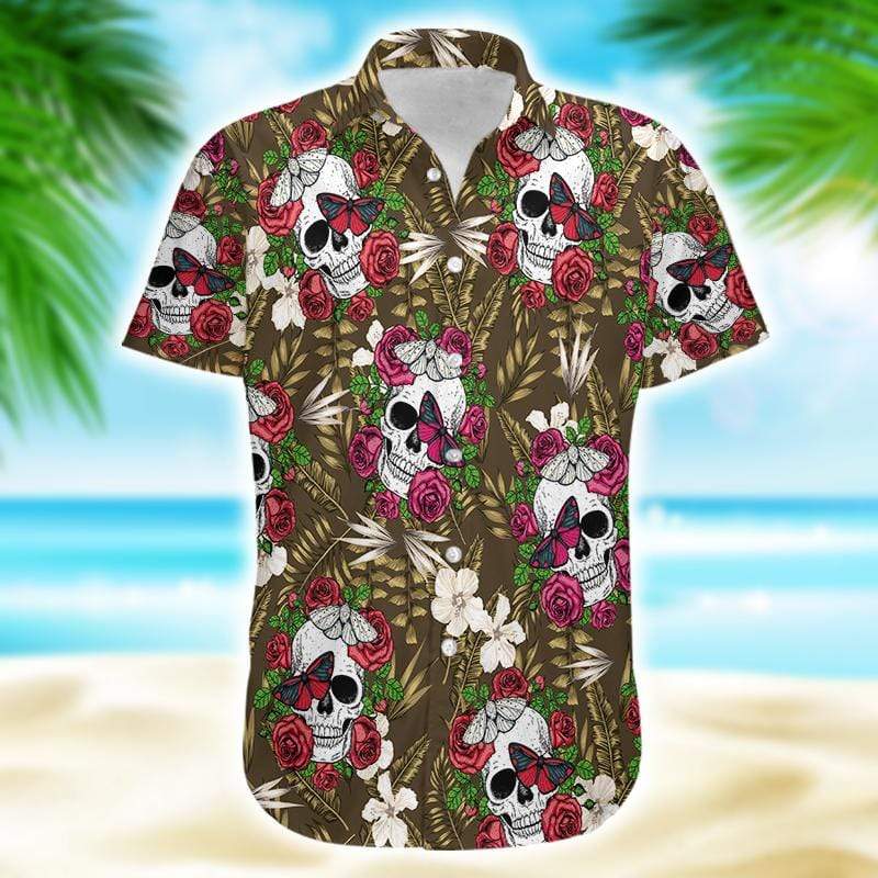 Flowers Skull Summer Vibe Rose Tropical Hawaiian