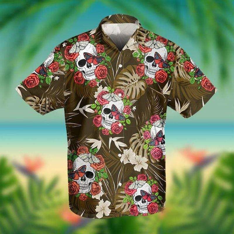 Flowers Skull Summer Vibe Rose Tropical Hawaiian Aloha Shirt