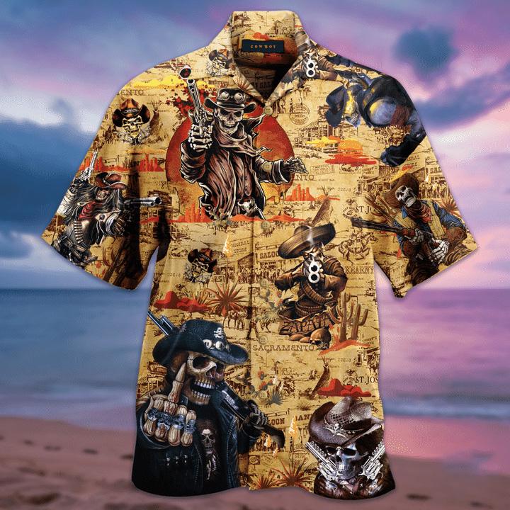 For Men And Women Amazing Skull Cowboy Hawaiian Shirt Crazy Funny Hawaiian Shirt