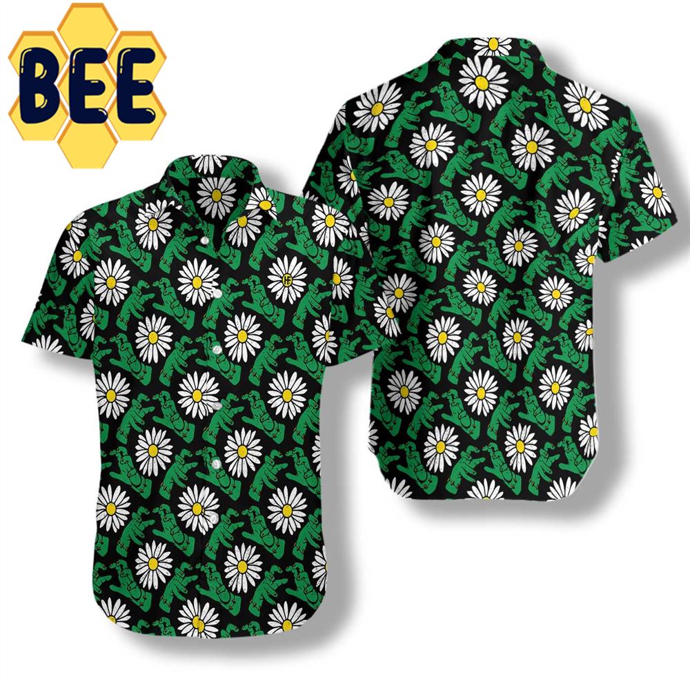 Frankensteins Monster And Daisies Halloween Hawaiian Shirt-1