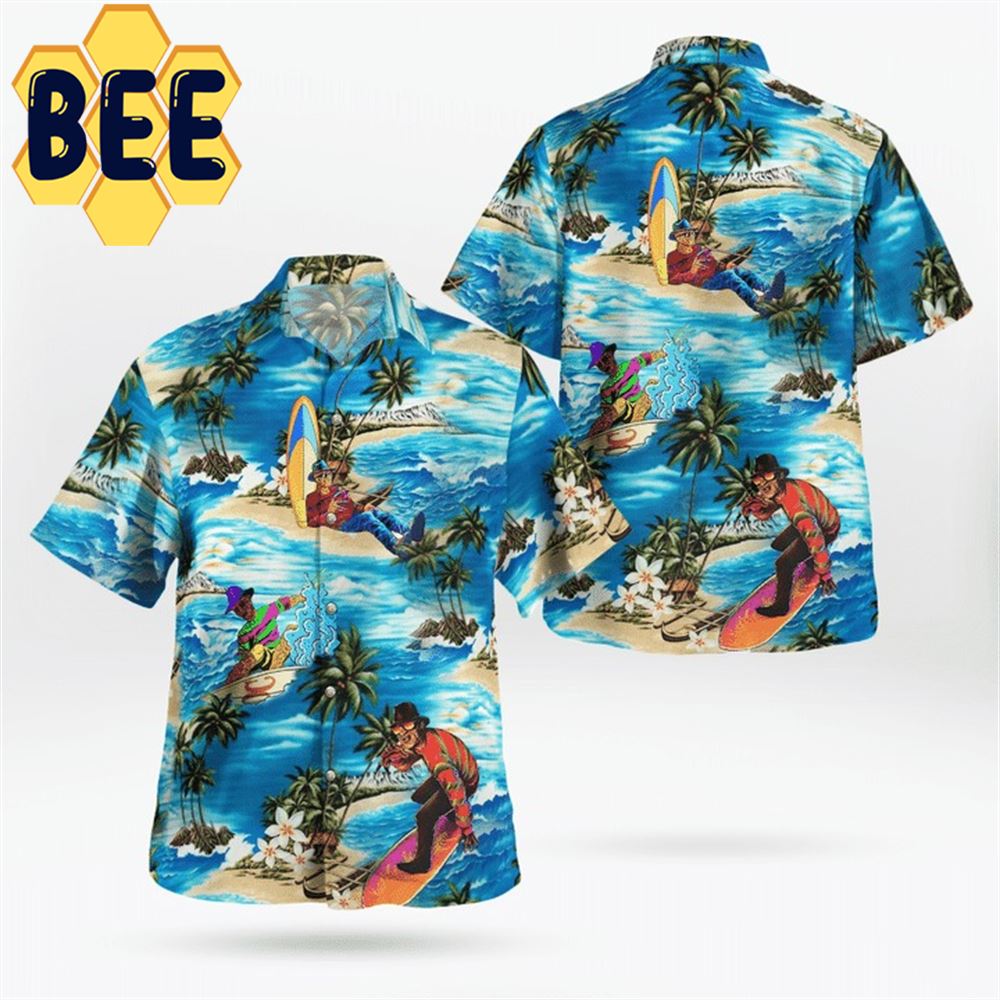 Freddy Krueger Surfing Horror Halloween Hawaiian Shirt-1