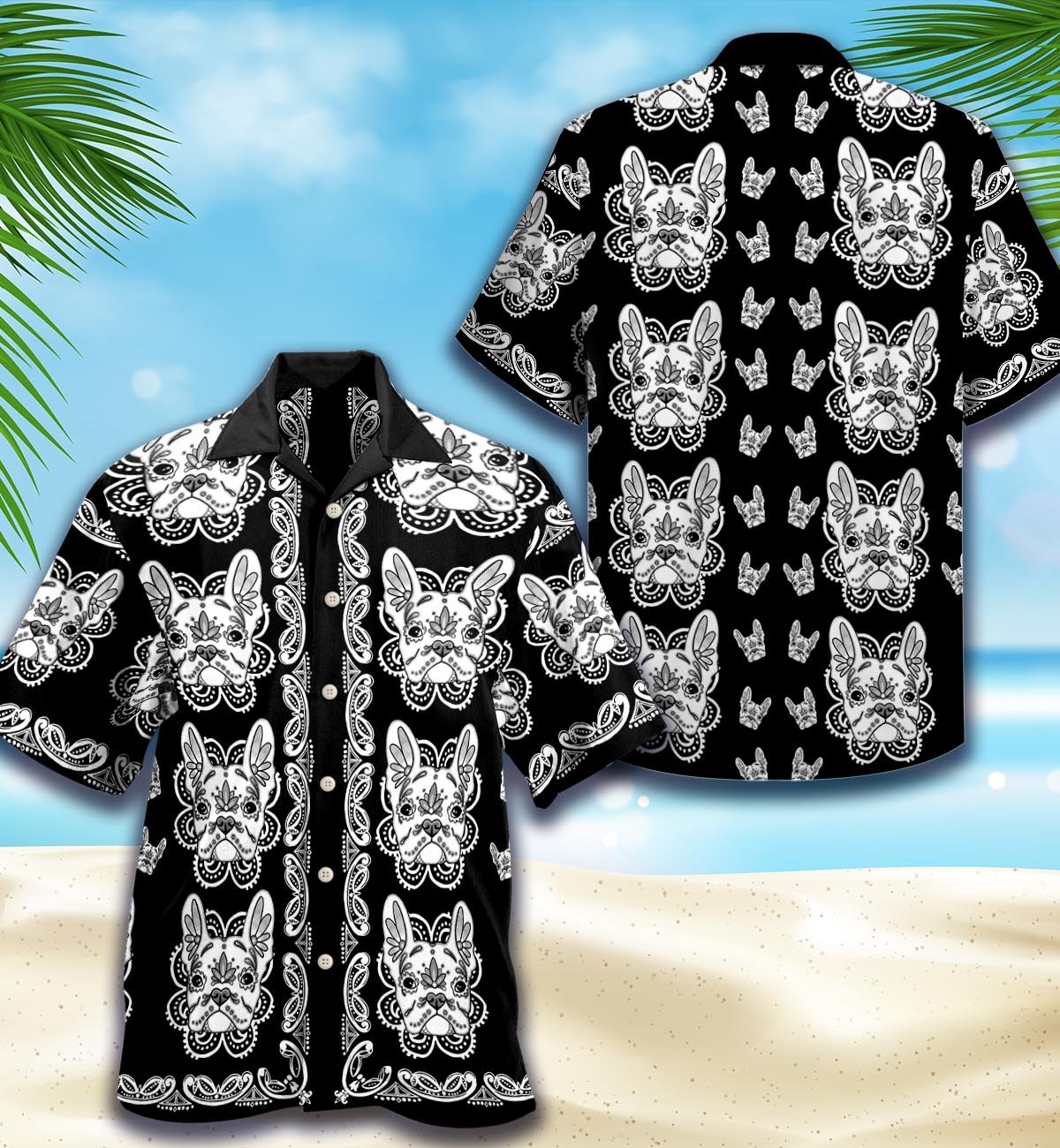 French Bulldog Lover Sugar Skull All Over Printed Hawaiian Shirt