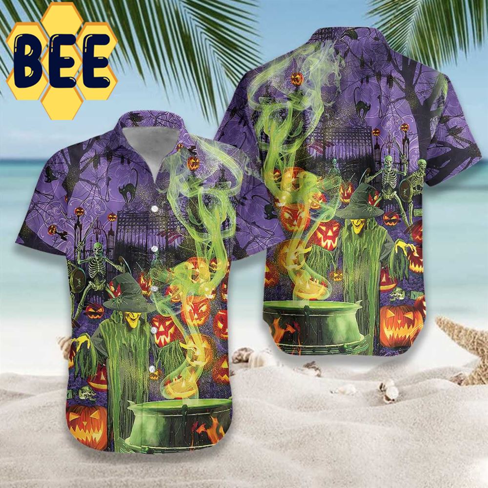 Fright Night Witch Hour Halloween Hawaiian Shirt-1