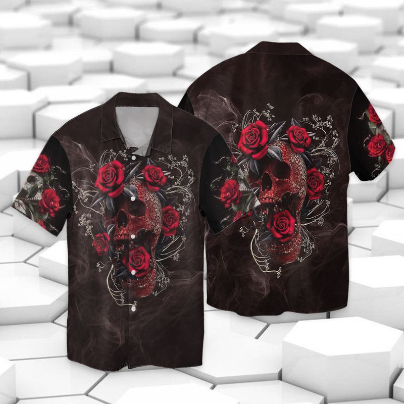 From Death To Life Bloody Rose And Skull 3d Full Print Hawaiian Shirt