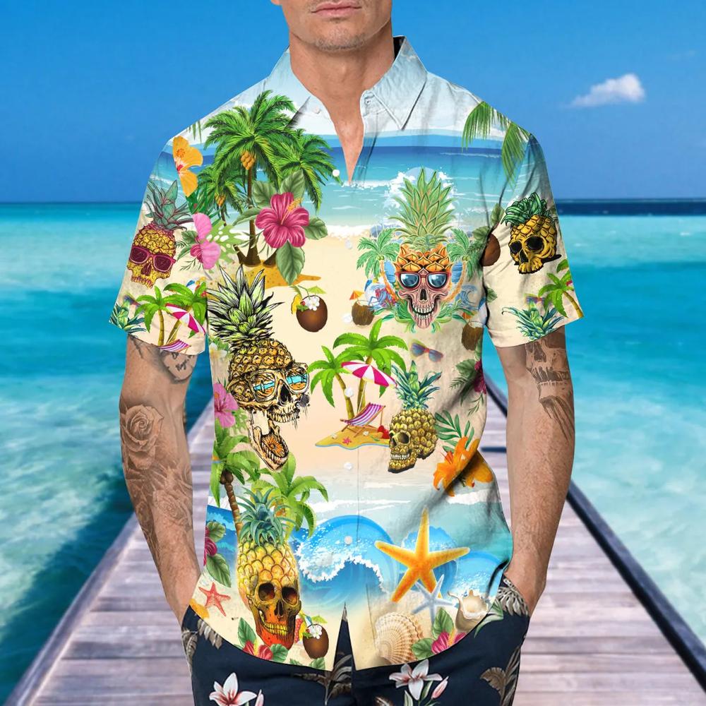 Funny Beach With Pineapple Skull Hawaiian Shirt