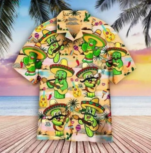 Funny Catus Playing Guitar Cinco De Mayo Aloha Hawaiian Shirt