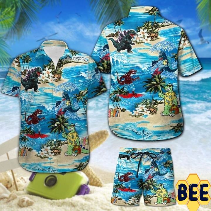 Funny Godzilla Tropical Flower Trending Hawaiian Shirt-1