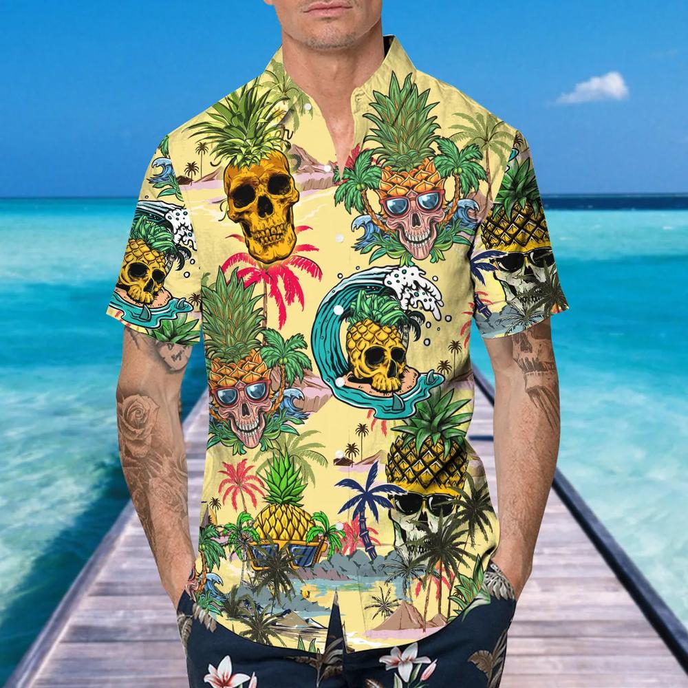 Funny Pineapple Skull Hawaiian Shirt