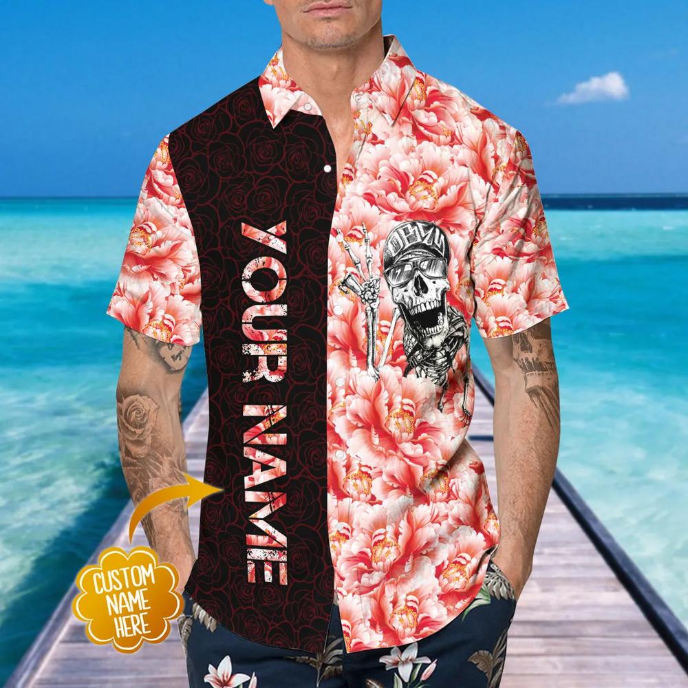 Funny Roses Skull Personalized Hawaiian Shirt