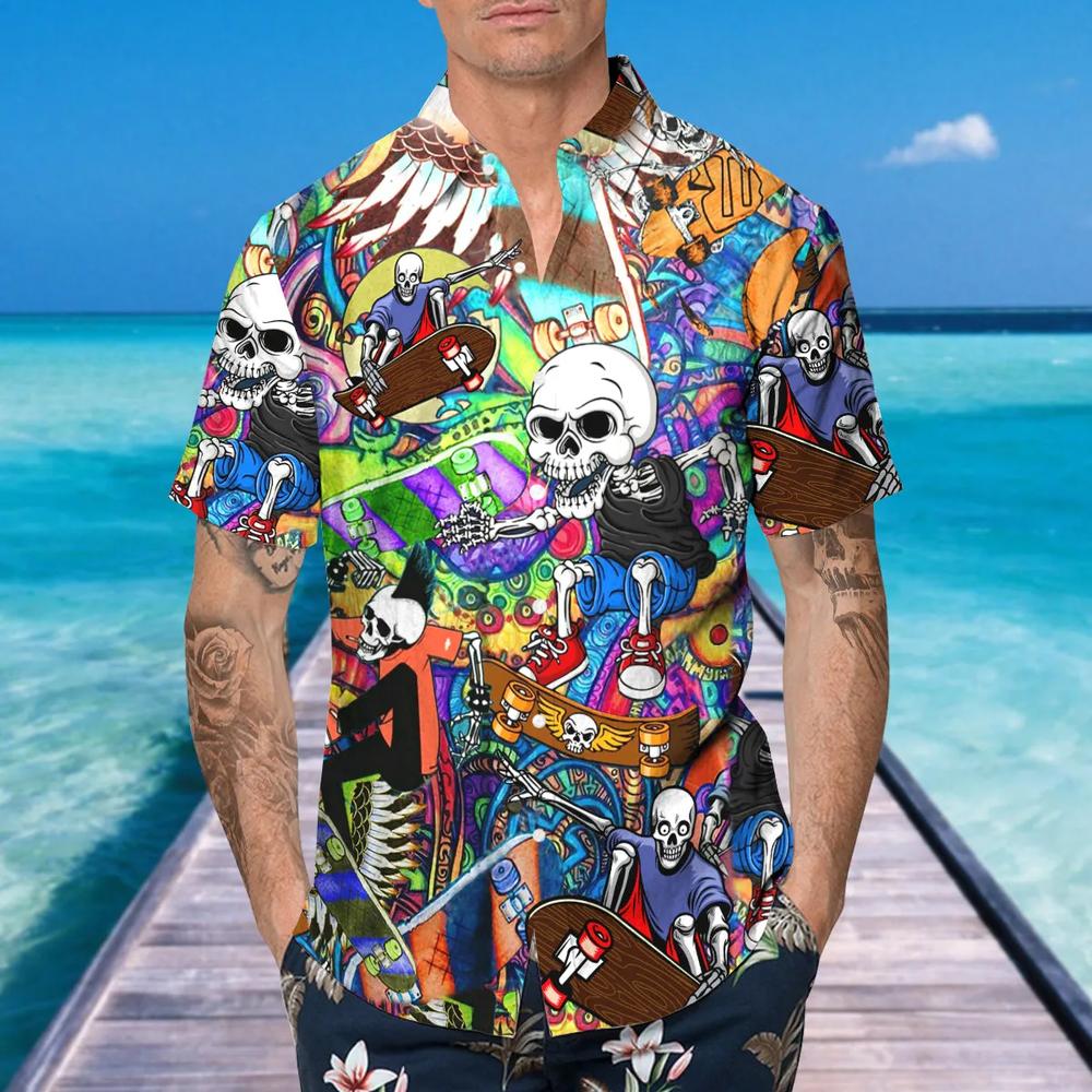 Funny Skateboard Skull Hawaiian Shirt