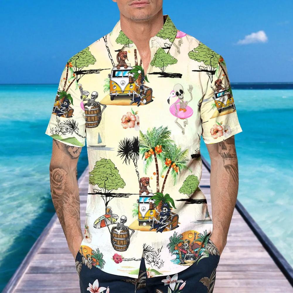 Funny Skull Beach Dancing Hawaiian Shirt