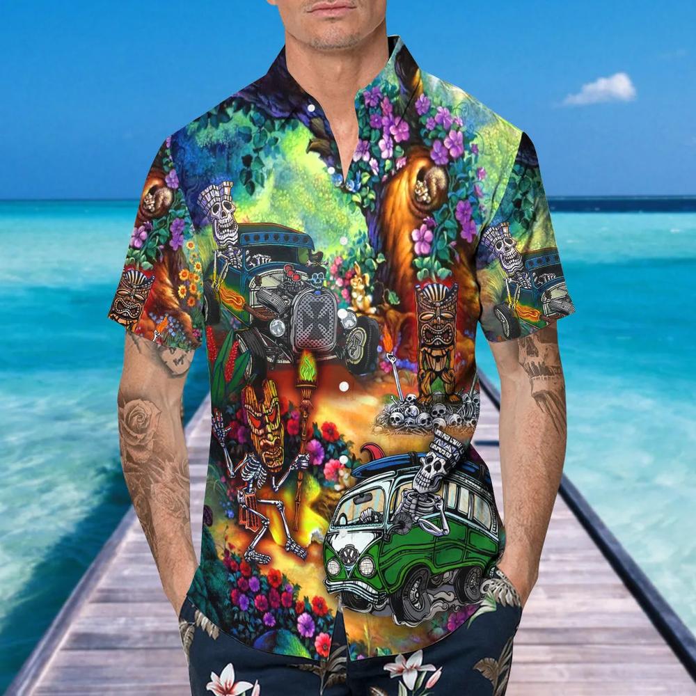 Funny Skull On Camper Hawaiian Shirt