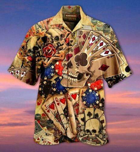 Gabling Poker Fire Skull Hawaiian Shirt Pre13141-1